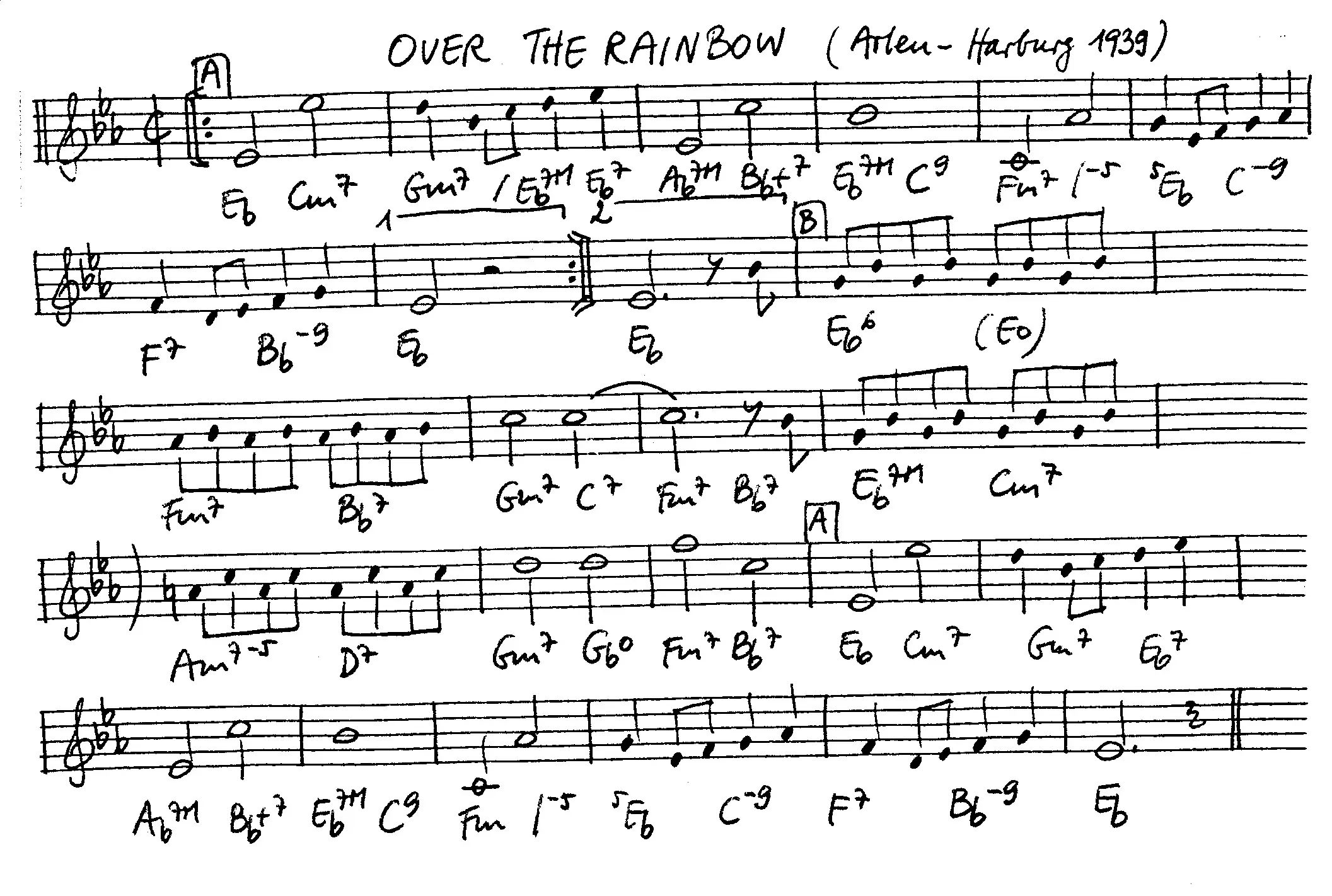 over the rainbow free jazz leadsheet - Courtesy of the Jungle Jazz Band